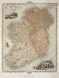 アイルランドの地図、1850年頃発行（手塗りの彫刻）